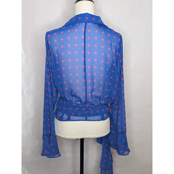 Mango Wrap Top Blouse Blue Sheer - Picture 5 of 6